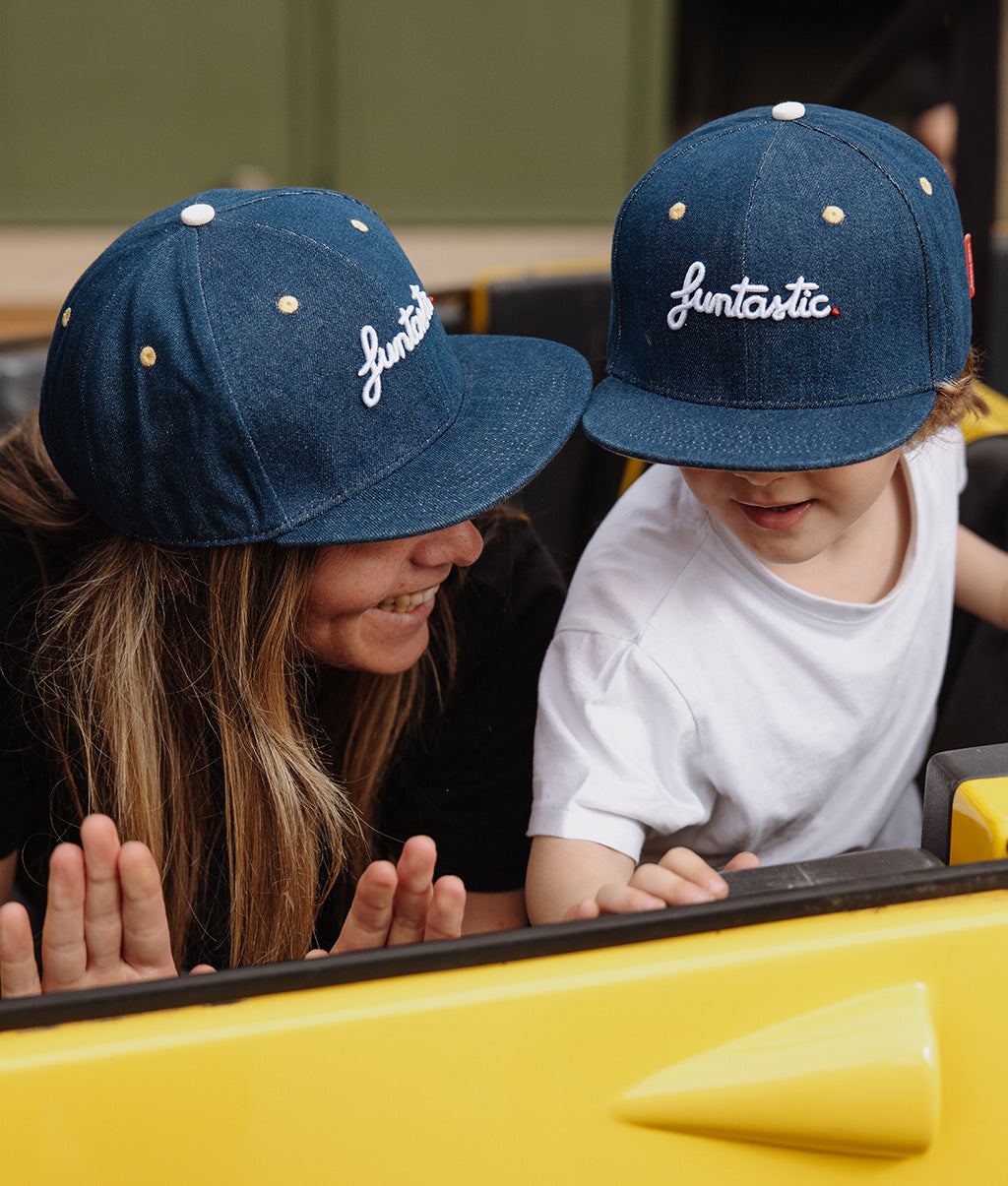 Casquette Parents-Enfants Jean Funtastic, visière plate, coton biologique, certifiée Oeko-Tex, dès 9 mois, Cool Kids Only !