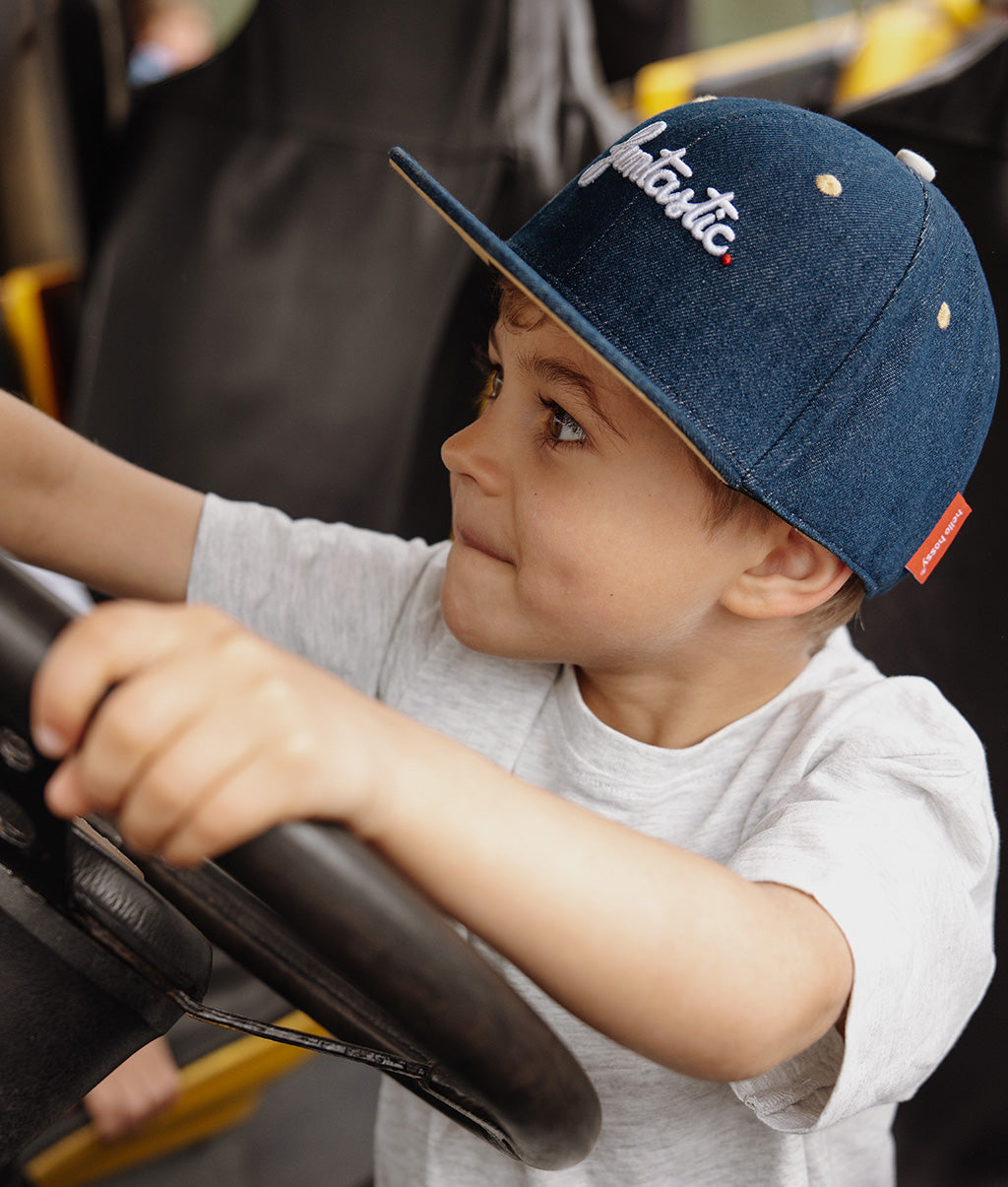 Casquette Parents-Enfants Jean Funtastic, visière plate, coton biologique, certifiée Oeko-Tex, dès 9 mois, Cool Kids Only !