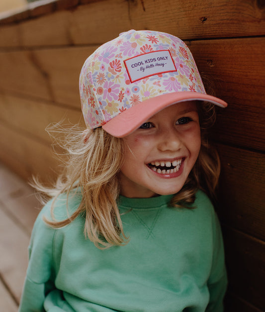 Casquette Enfants Retro Flowers, visière courbée, éco-responsable, certifiée Oeko-Tex, dès 9 mois, Cool Kids Only !