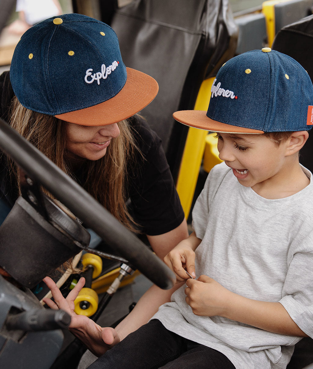 Casquette Parents-Enfants Jean Explorer, visière plate, coton biologique, certifiée Oeko-Tex, dès 9 mois, Cool Kids Only !