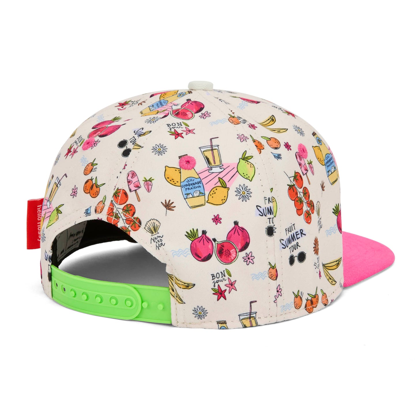 Geïllustreerde kinderpet met roze klep detail achterste sluiting Hello Hossy