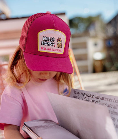 Casquette enfant fuchsia visière courbée patch chien Hello Hossy