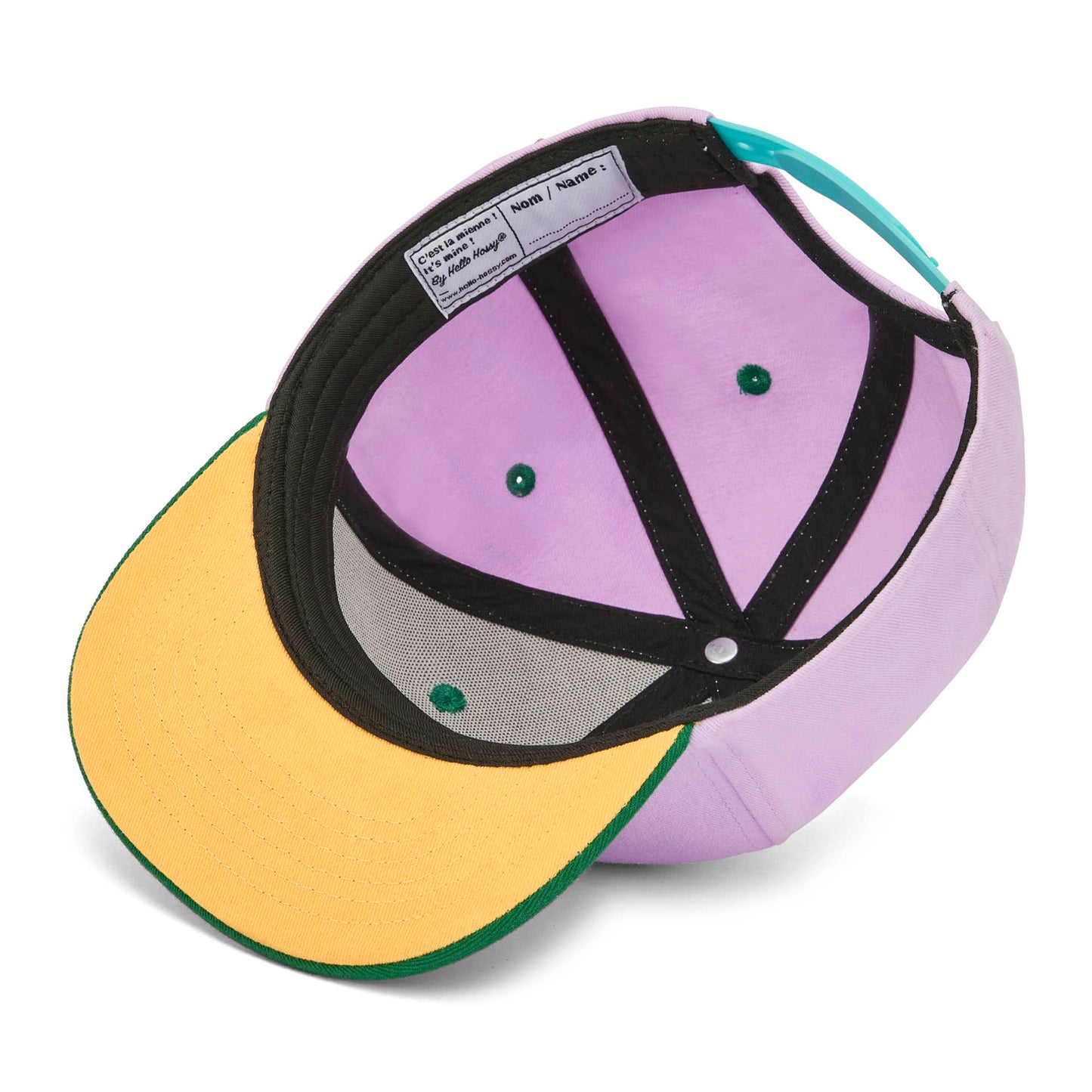 Kinderpet roze met Groene klep detail binnenlabel Hello Hossy