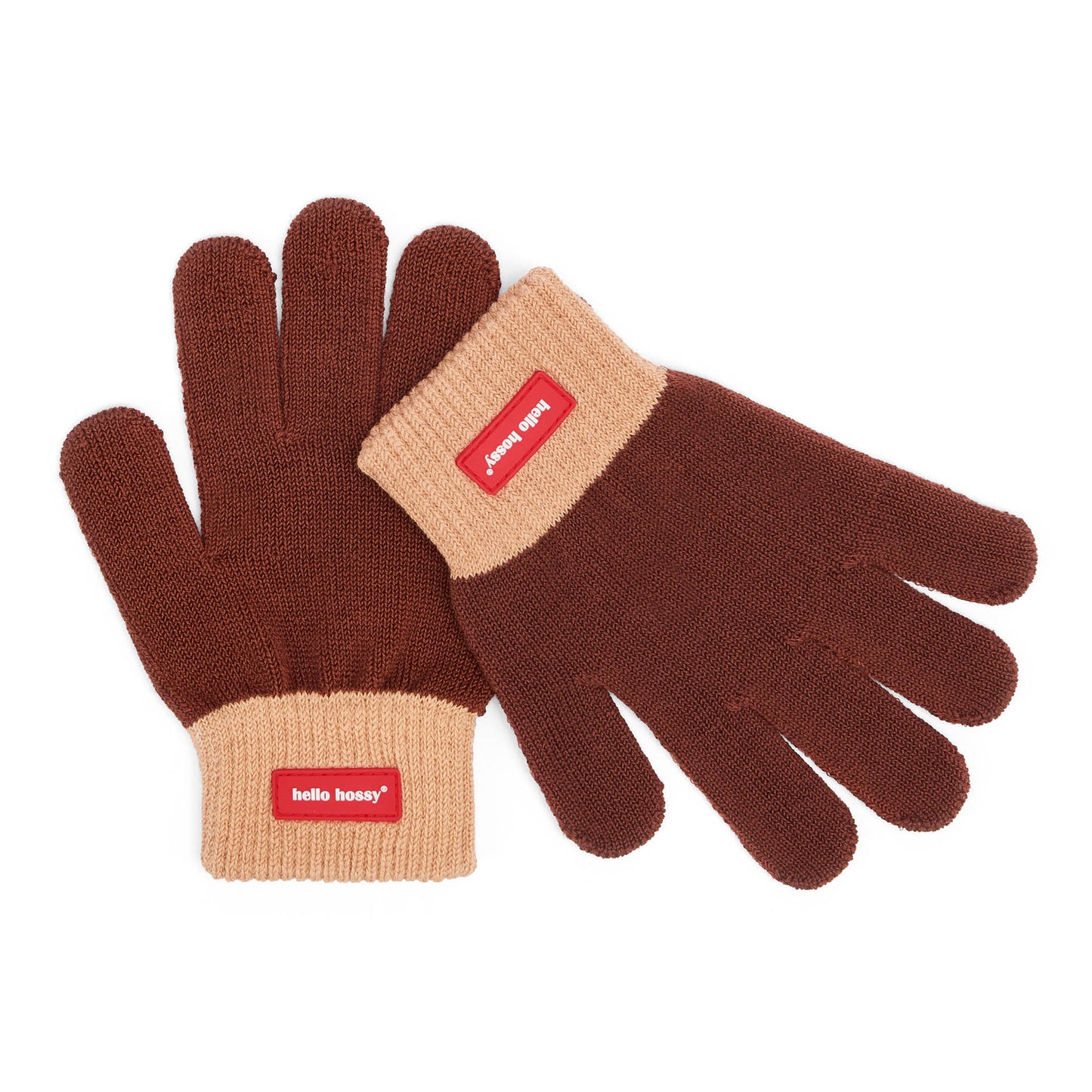Kinderhandschoenen bruin Beige rand fijngebreid label Hello Hossy