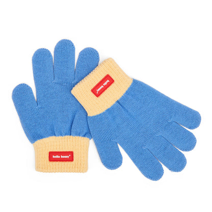 Handschoenen kind blauw Beige elastieken label Hello Hossy