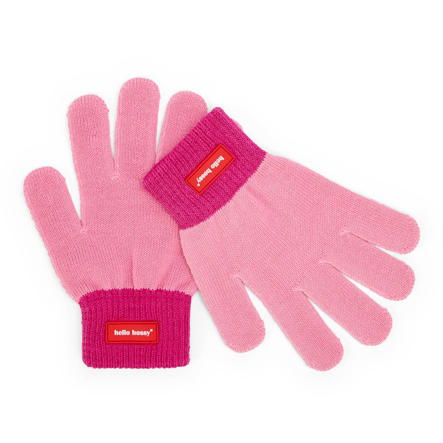 Kinderhandschoenen roze fuchsia met boordrib en label Hello Hossy