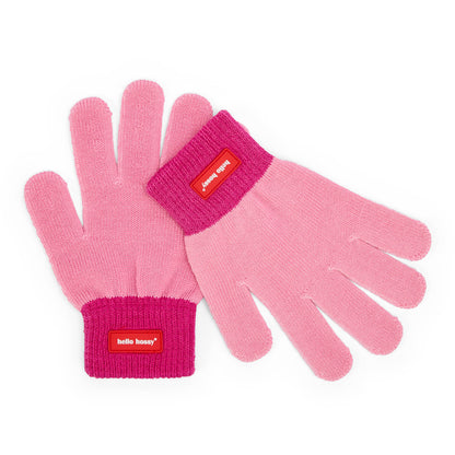 Kinderhandschoenen roze fuchsia met boordrib en label Hello Hossy