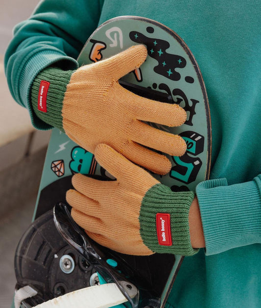 Handschoenen kind Camel groen boordrib label Hello Hossy