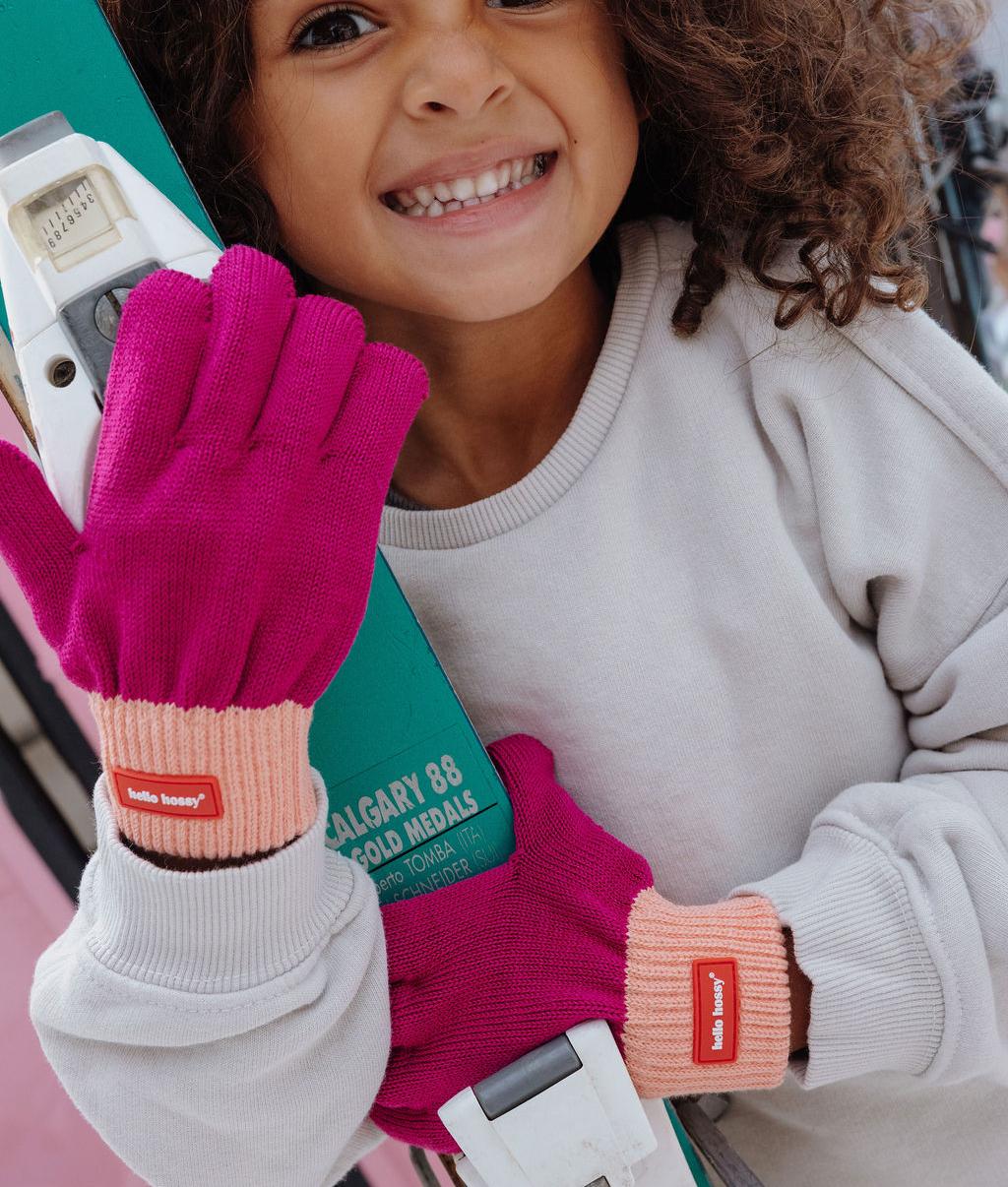 Kinderhandschoenen paars oranje rand fijngebreid label Hello Hossy