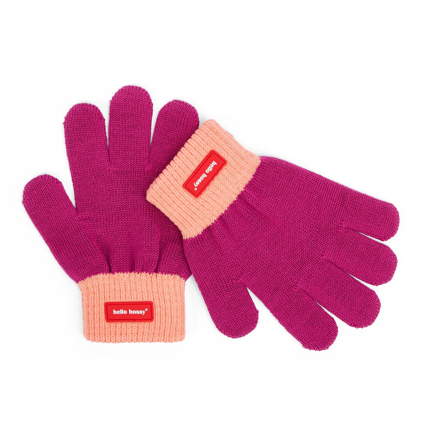 Kindhandschoenen paars oranje rand label Hello Hossy