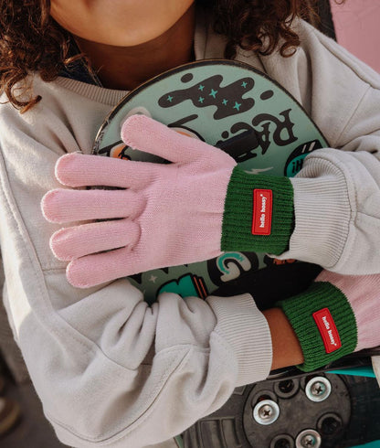 Handschoenen kind roze groen fijngebreid label Hello Hossy