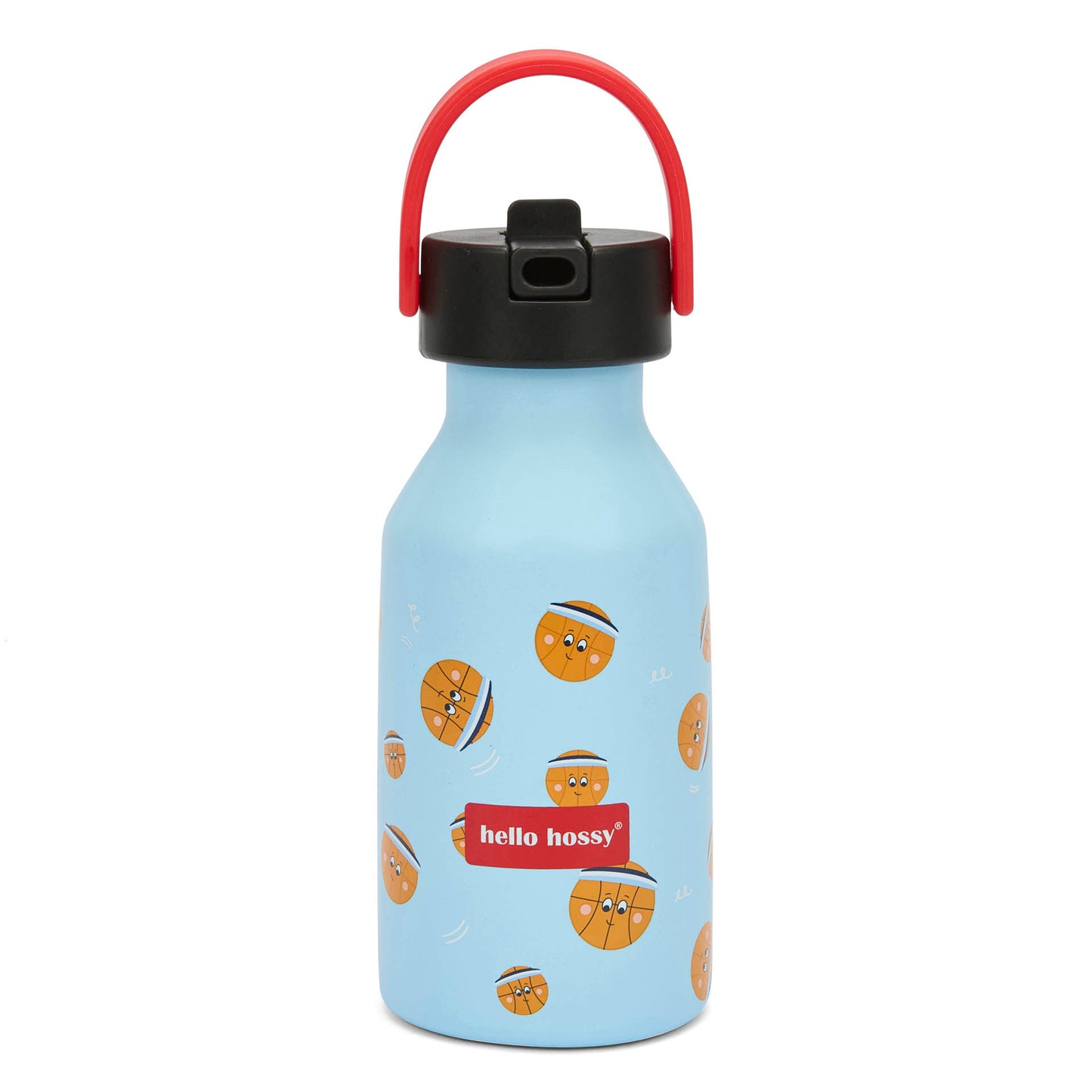 Drinkfles kind blauw prints sport ballen oranje handvat rood Hello Hossy