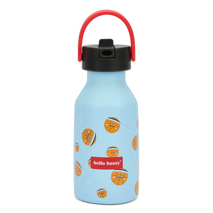 Drinkfles kind blauw prints sport ballen oranje handvat rood Hello Hossy