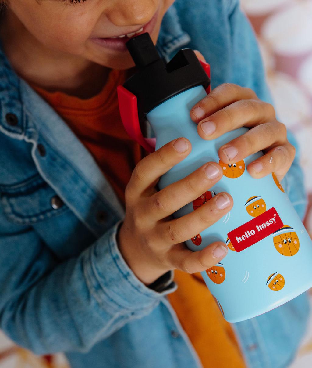 Drinkfles kind blauw prints sport oranje detail zwart Hello Hossy