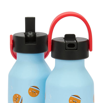 Drinkfles kind blauw motief sport rood handvat zwarte flesdop Hello Hossy