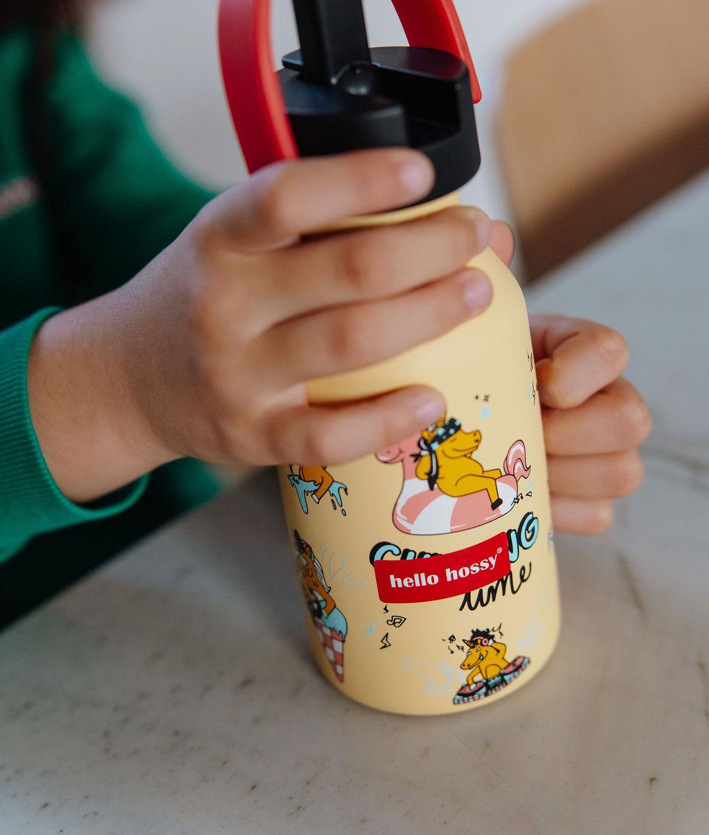 Drinkfles kind geel motief eenhoorn Handvaten rood Hello Hossy