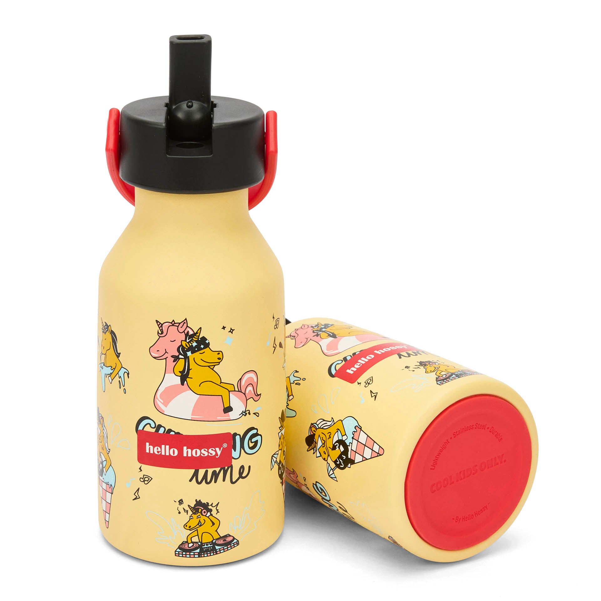 Drinkfles kind geel motief eenhoorn flesdop zwart Hello Hossy