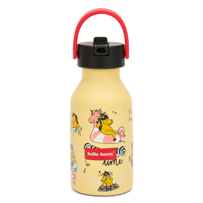 Drinkfles kind geel motief eenhoorn handvat rood Hello Hossy