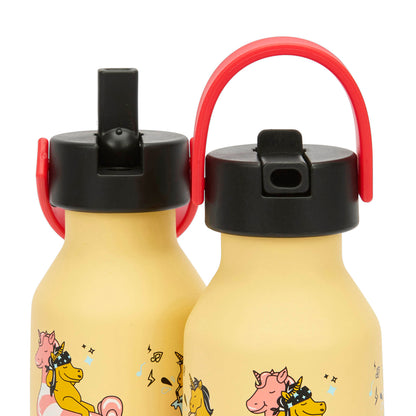Drinkfles kind geel eenhoornmotief rood handvat Zwarte flesdop Hello Hossy
