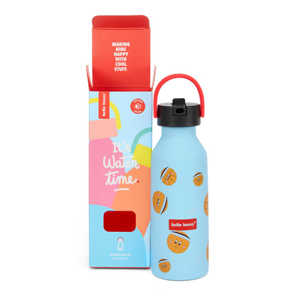 Drinkfles kind blauw sportmotief rood handvat Hello Hossy