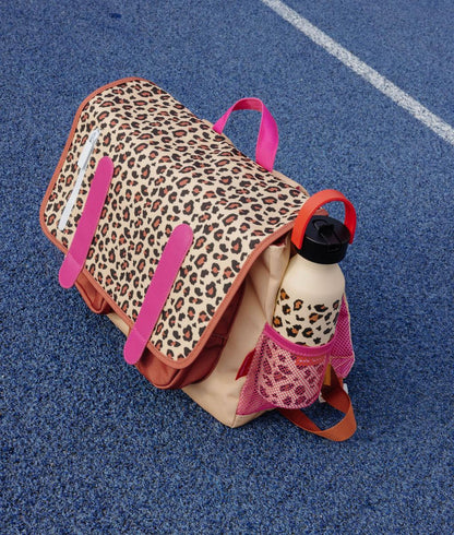 Drinkfles kind beige leopard prints rood handgreep Hello Hossy