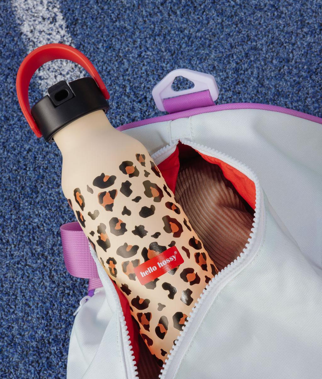 Drinkfles kind beige leopard prints Zwarte flesdop rood handvat Hello Hossy