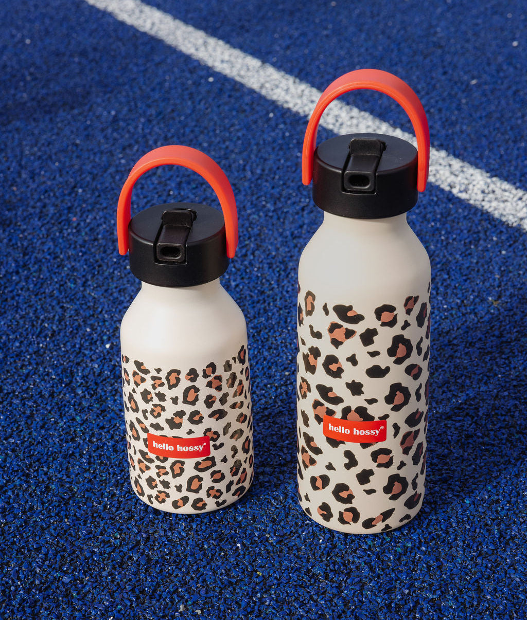 Drinkfles kind beige leopard prints oranje handvat Hello Hossy