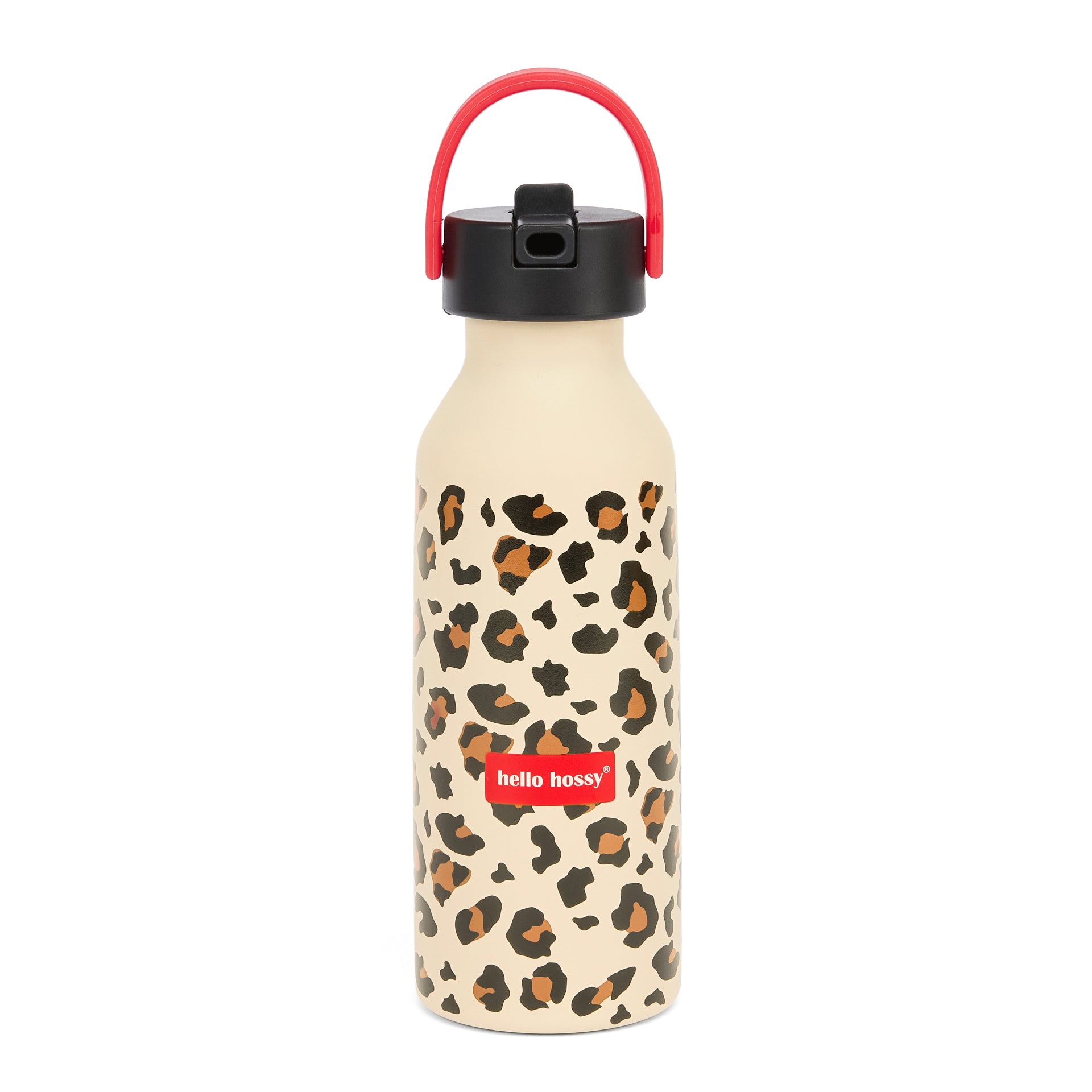 Drinkfles kind beige leopard prints rood handvat Hello Hossy