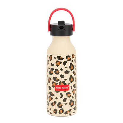 Drinkfles kind beige leopard prints rood handvat Hello Hossy
