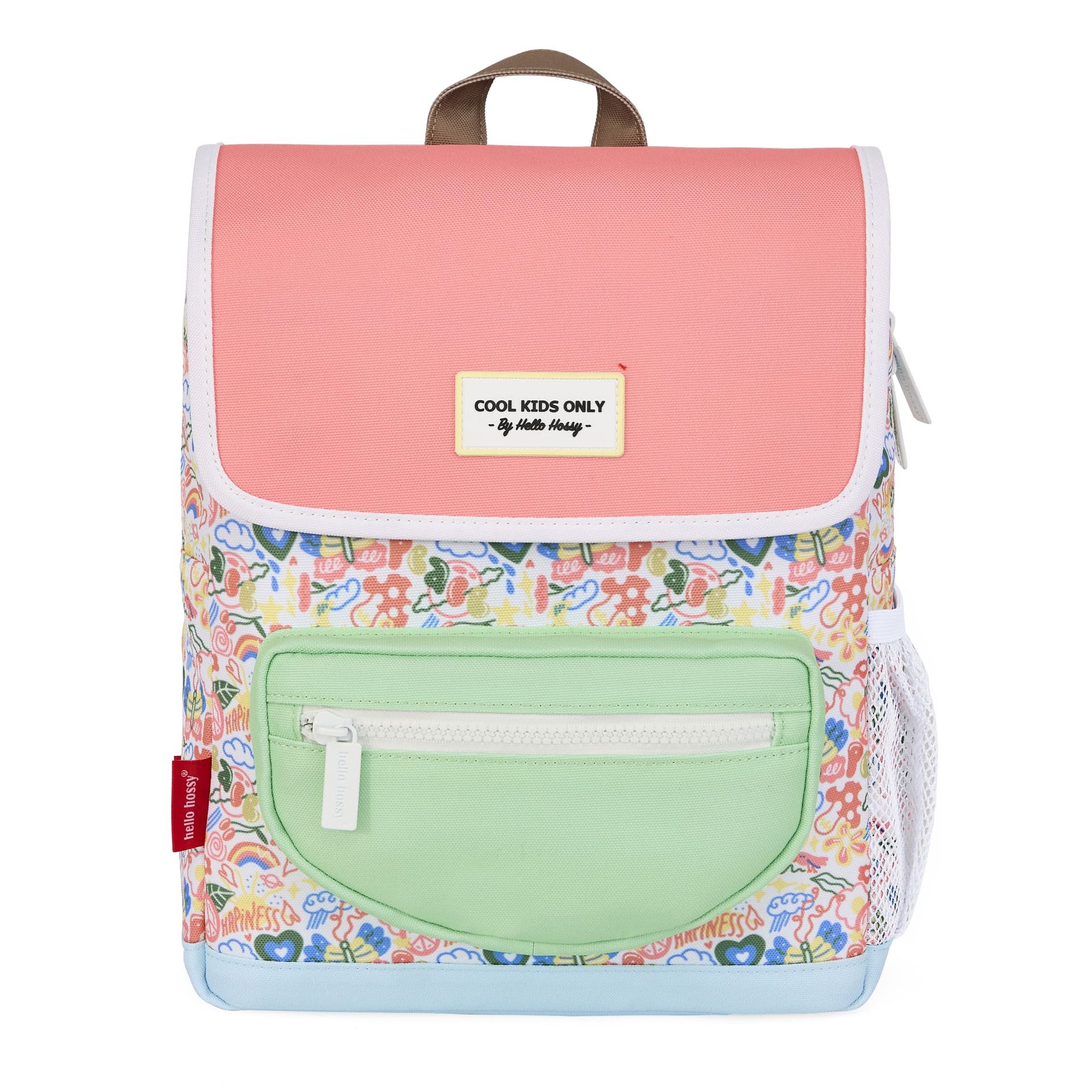 Rugzak kind wit roze prints bloemen groene zak Hello Hossy