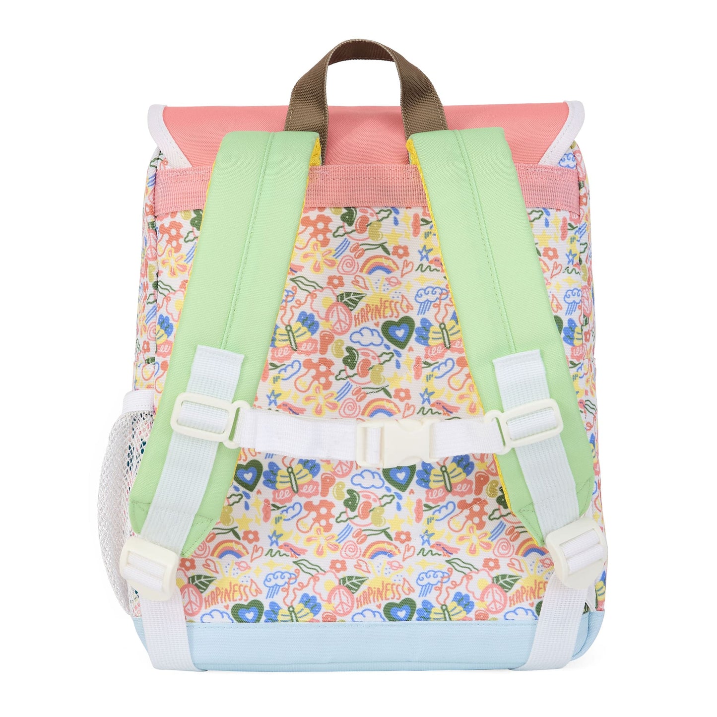 Rugzak kind wit roze prints bloemen groene bandjes Hello Hossy
