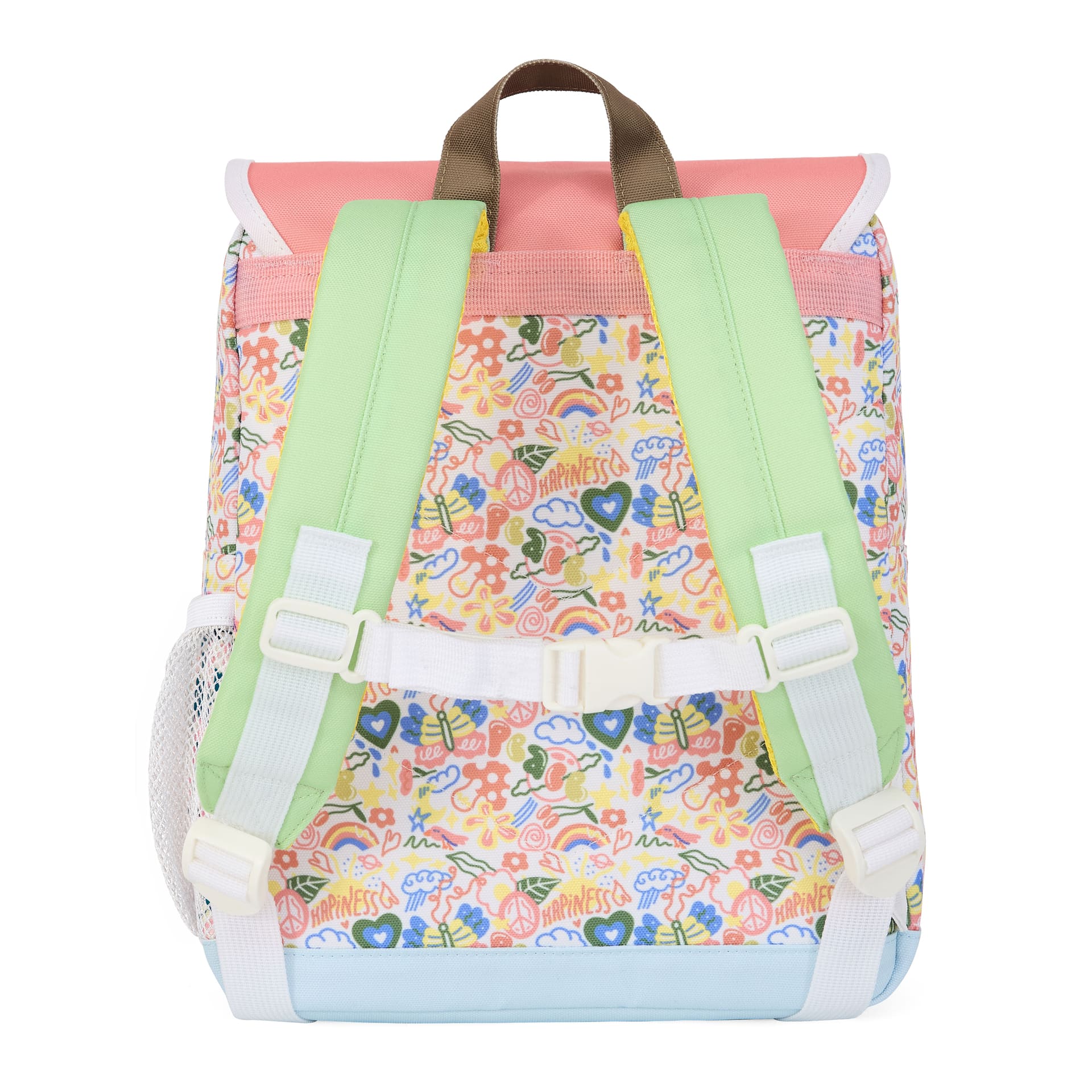 Rugzak kind wit roze prints bloemen groene bandjes Hello Hossy