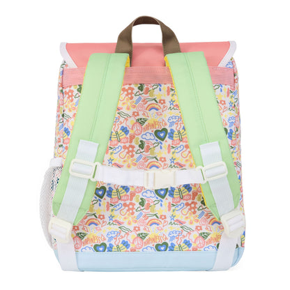 Rugzak kind wit roze prints bloemen groene bandjes Hello Hossy