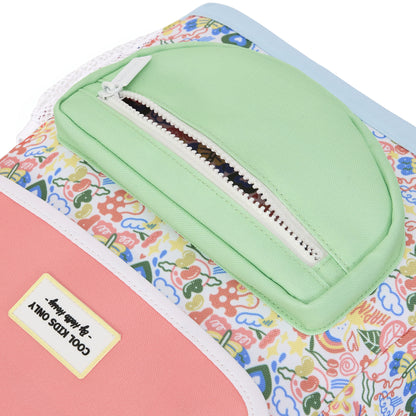 Rugzak Happiness kind wit roze prints bloemen groene zak Hello Hossy