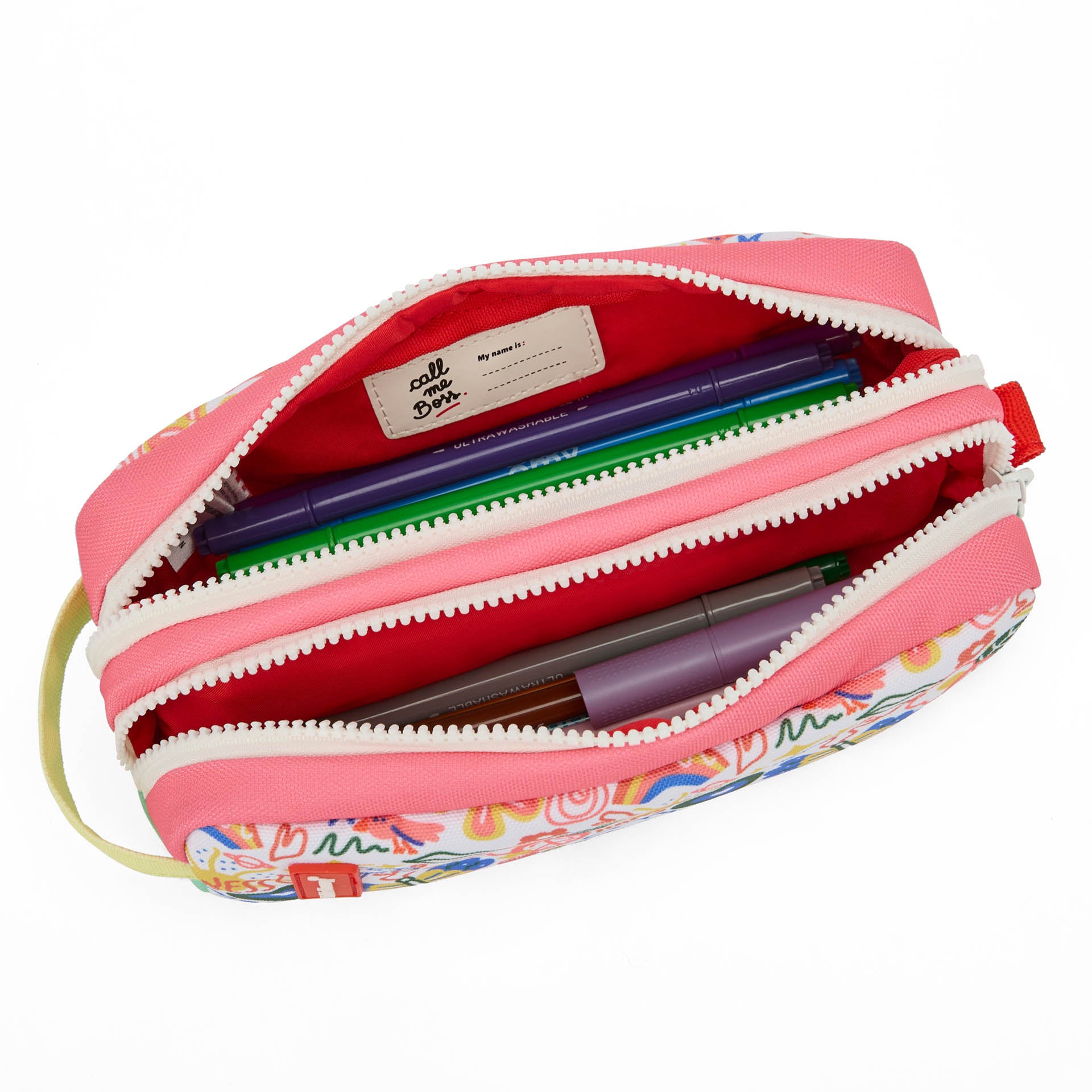 Schooletui kind wit roze prints art bloemen twee compartimenten Hello Hossy