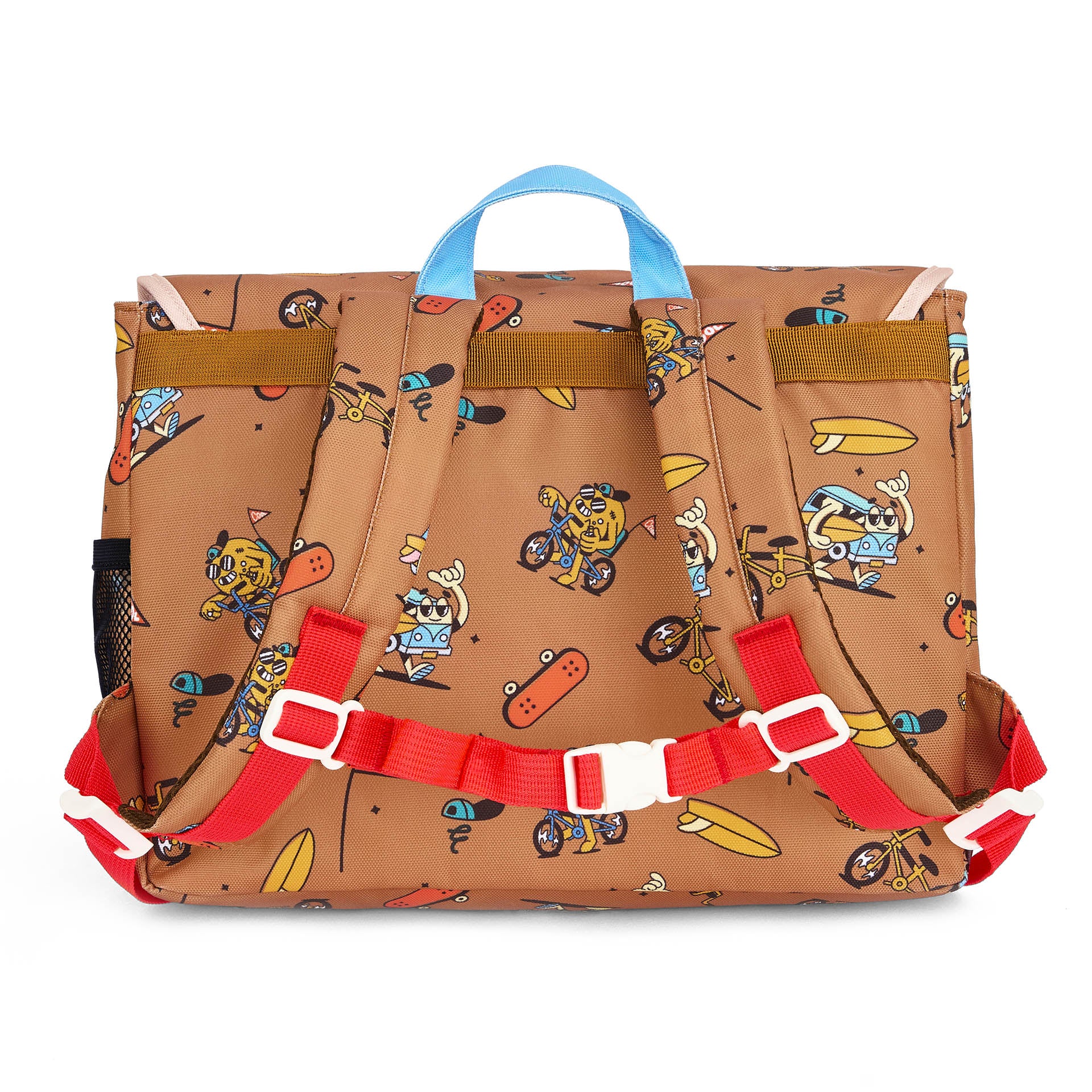 Schooltas kind bruin prints mascottes bikes Hello Hossy