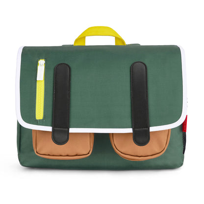 Schooltas kind groen zakken bruin sluiting geel Hello Hossy