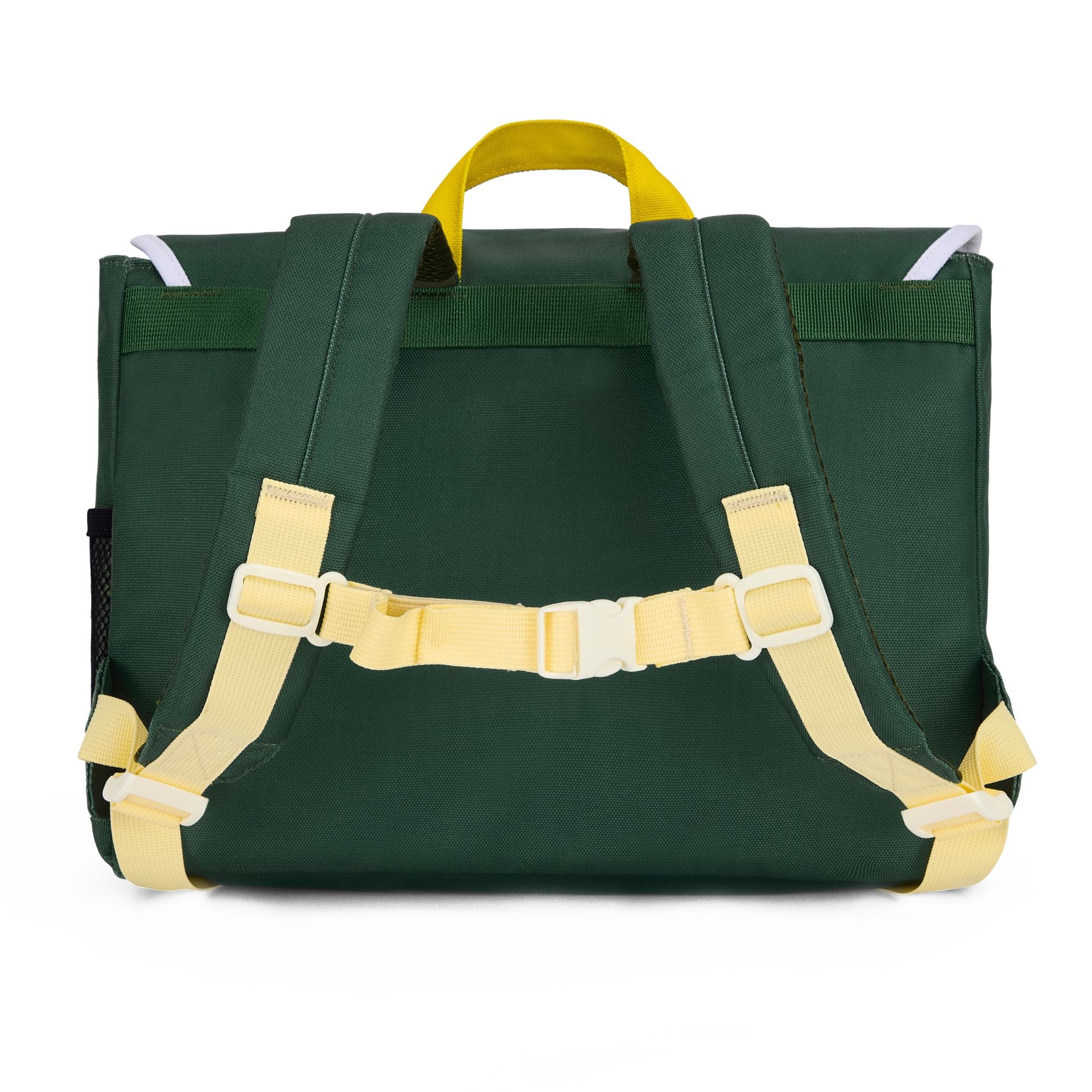 Cartable enfant vert bretelles réglables sangles jaunes Hello Hossy