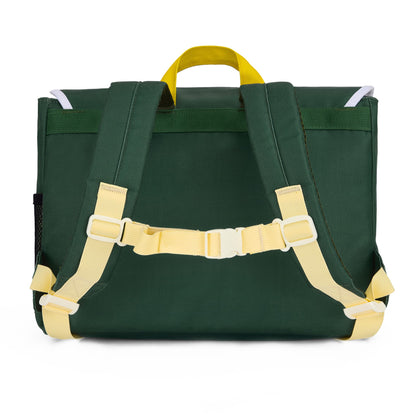Cartable enfant vert bretelles réglables sangles jaunes Hello Hossy