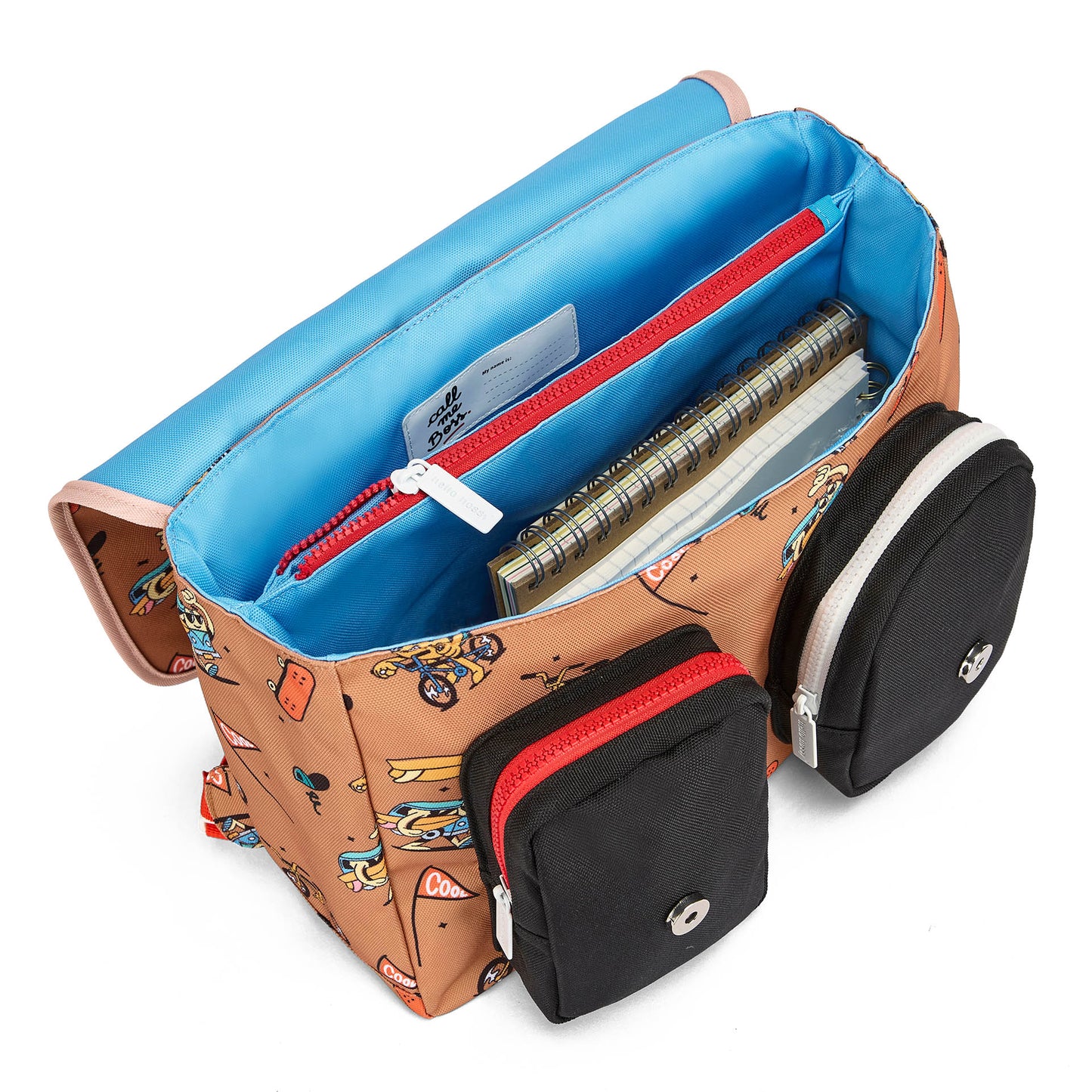 Schooltas kind bruin prints mascots bikes voorvakken Hello Hossy