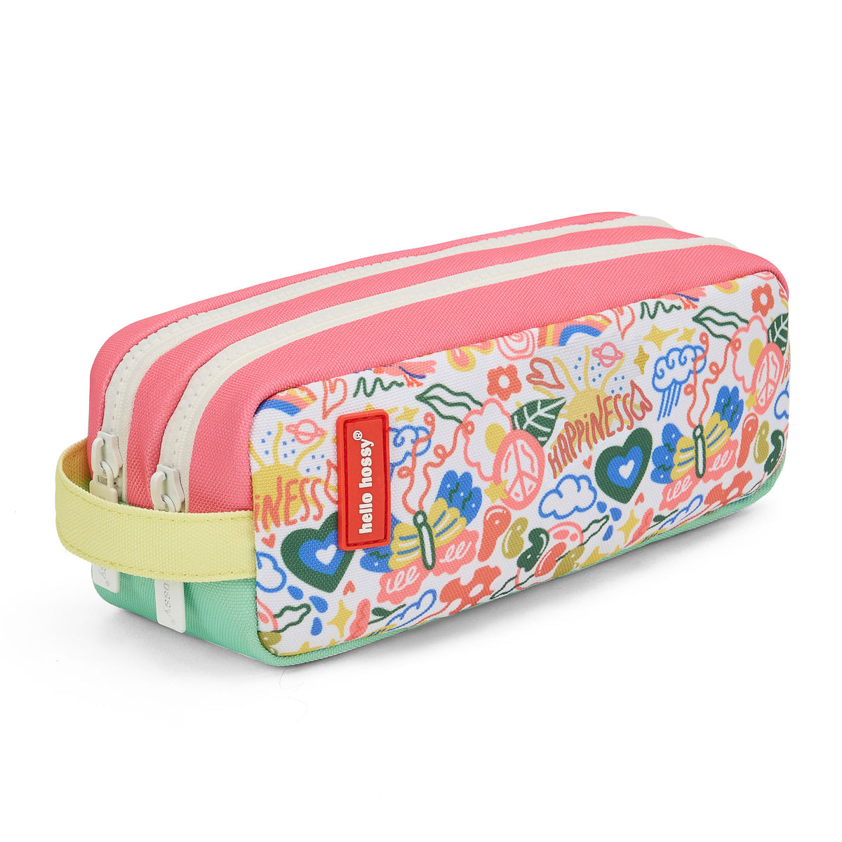 Schooletui kind wit groen prints art bloemen dubbele rits Hello Hossy