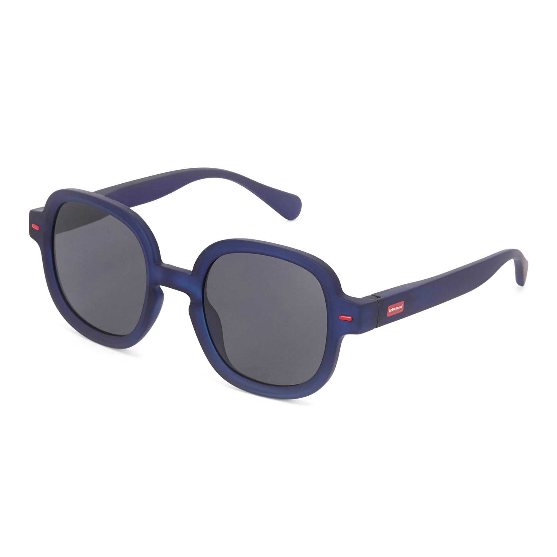 Kinderzonnebrillen blauw ronde vorm mat montuur met logodetails Hello Hossy