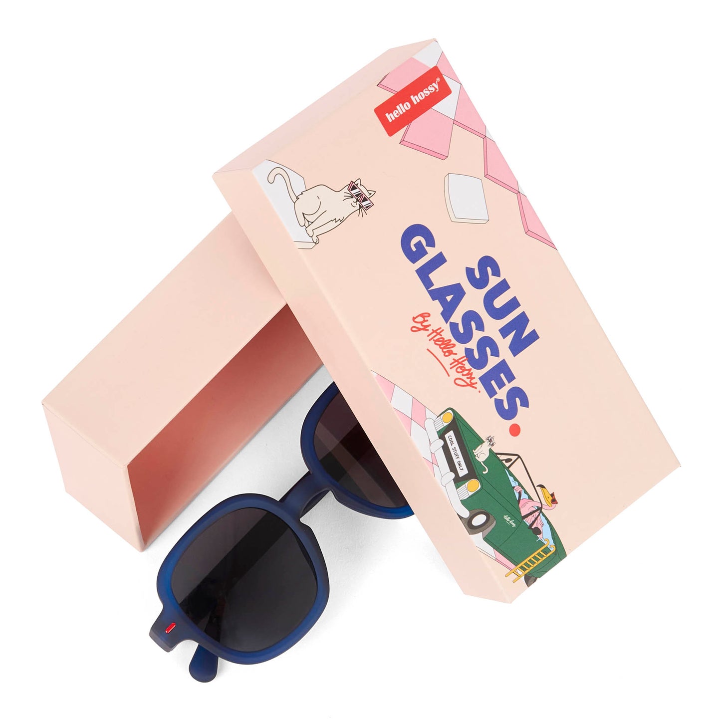 Kinderzonnebrillen blauw ronde vorm met verpakking Hello Hossy