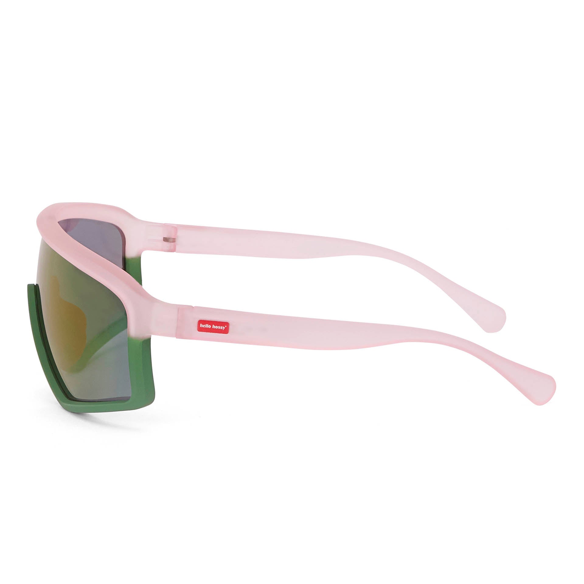 Lunettes de soleil enfant rose vert verres miroir forme large Hello Hossy
