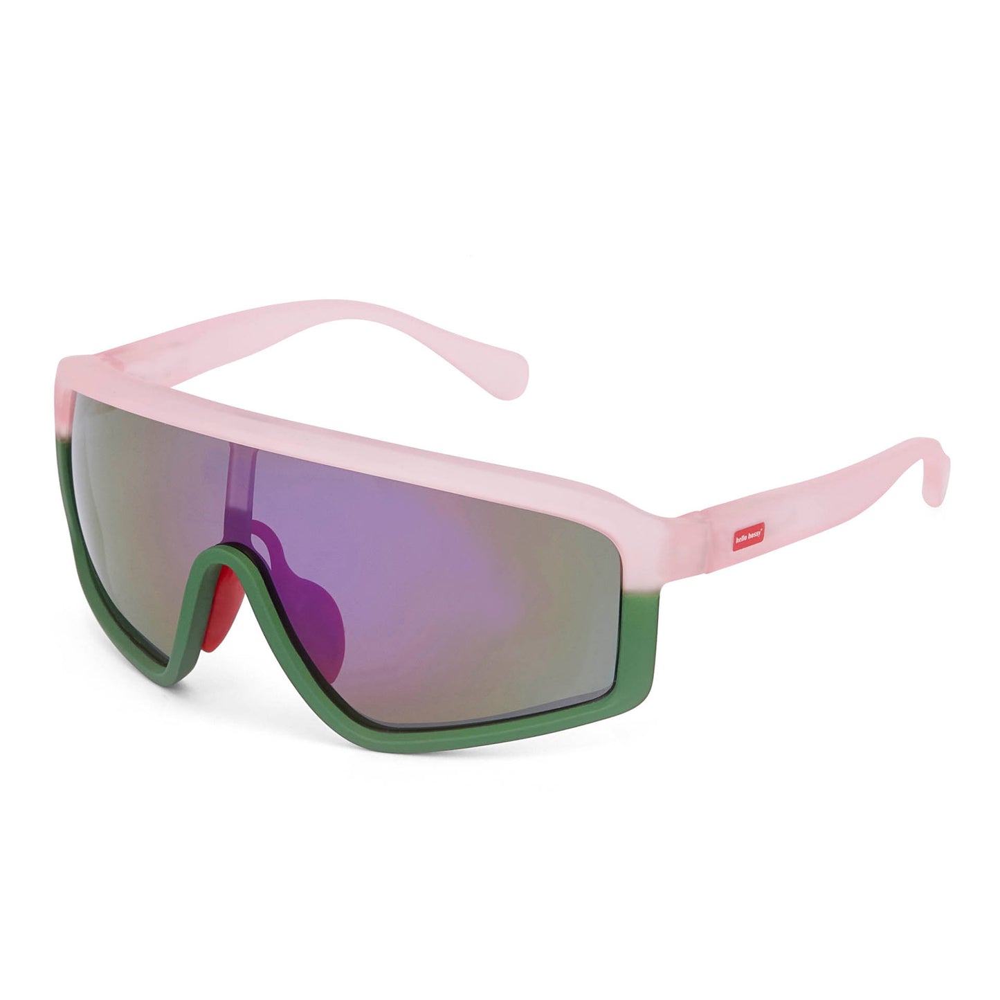 Lunettes de soleil enfant bicolore rose vert verres miroir Hello Hossy