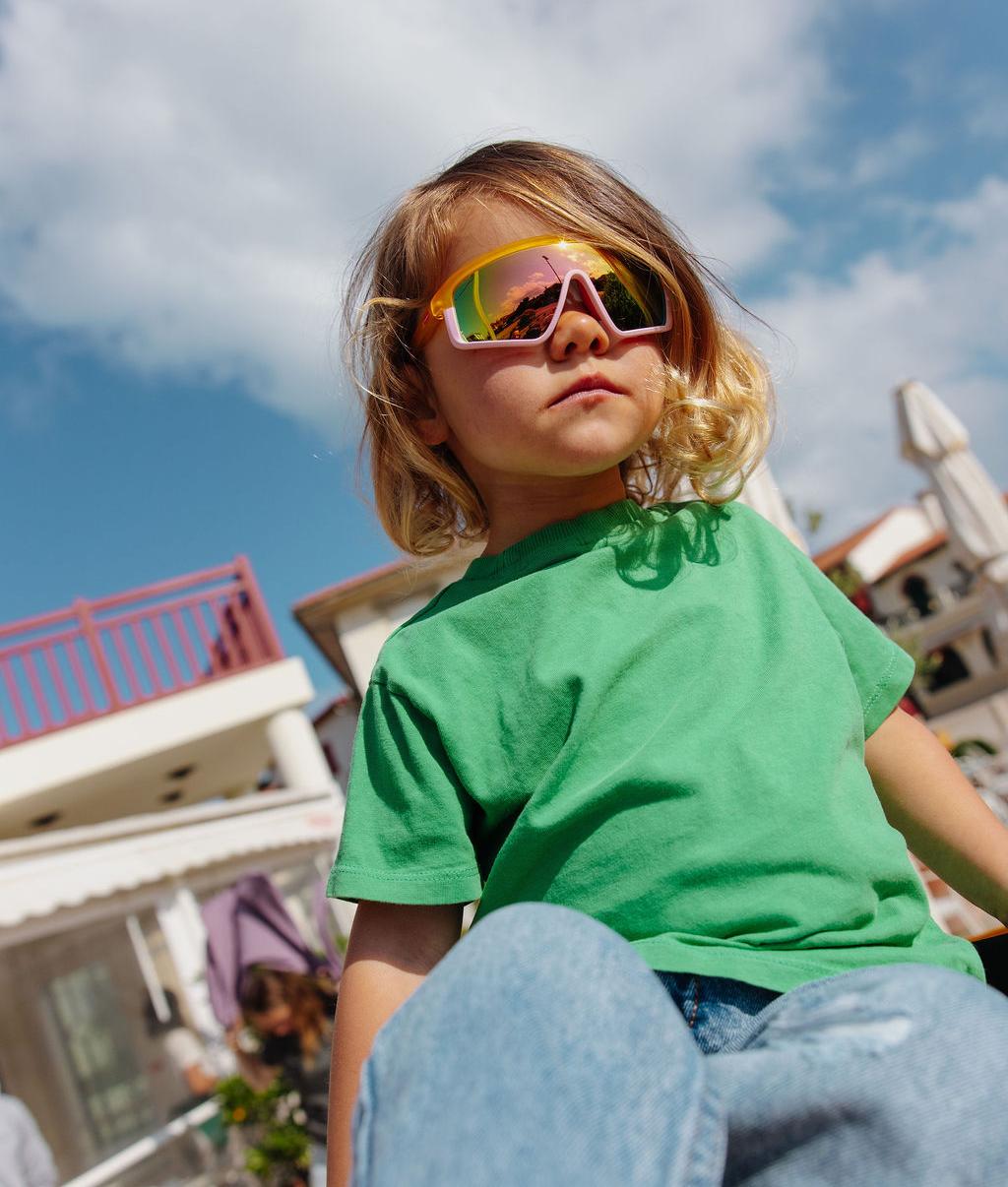 Lunettes de soleil enfant orange rose verres miroir forme géométrique Hello Hossy