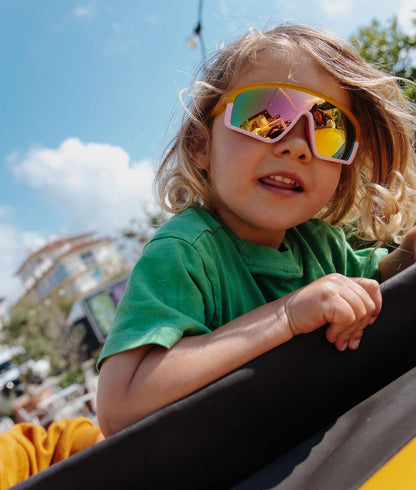 Lunettes de soleil enfant monture sport orange verres miroir Hello Hossy