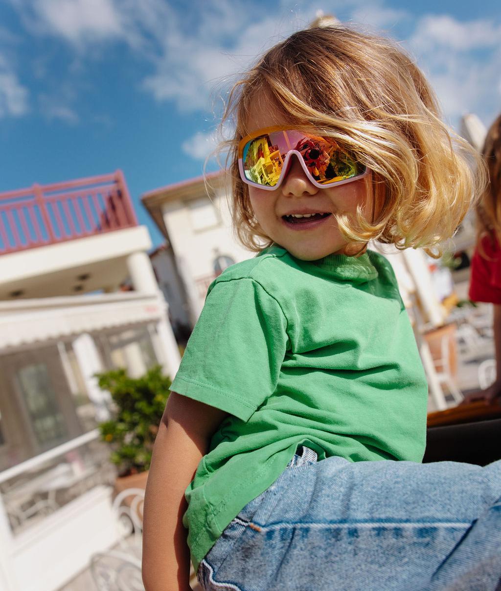 Lunettes de soleil enfant orange monture rose verres miroir Hello Hossy