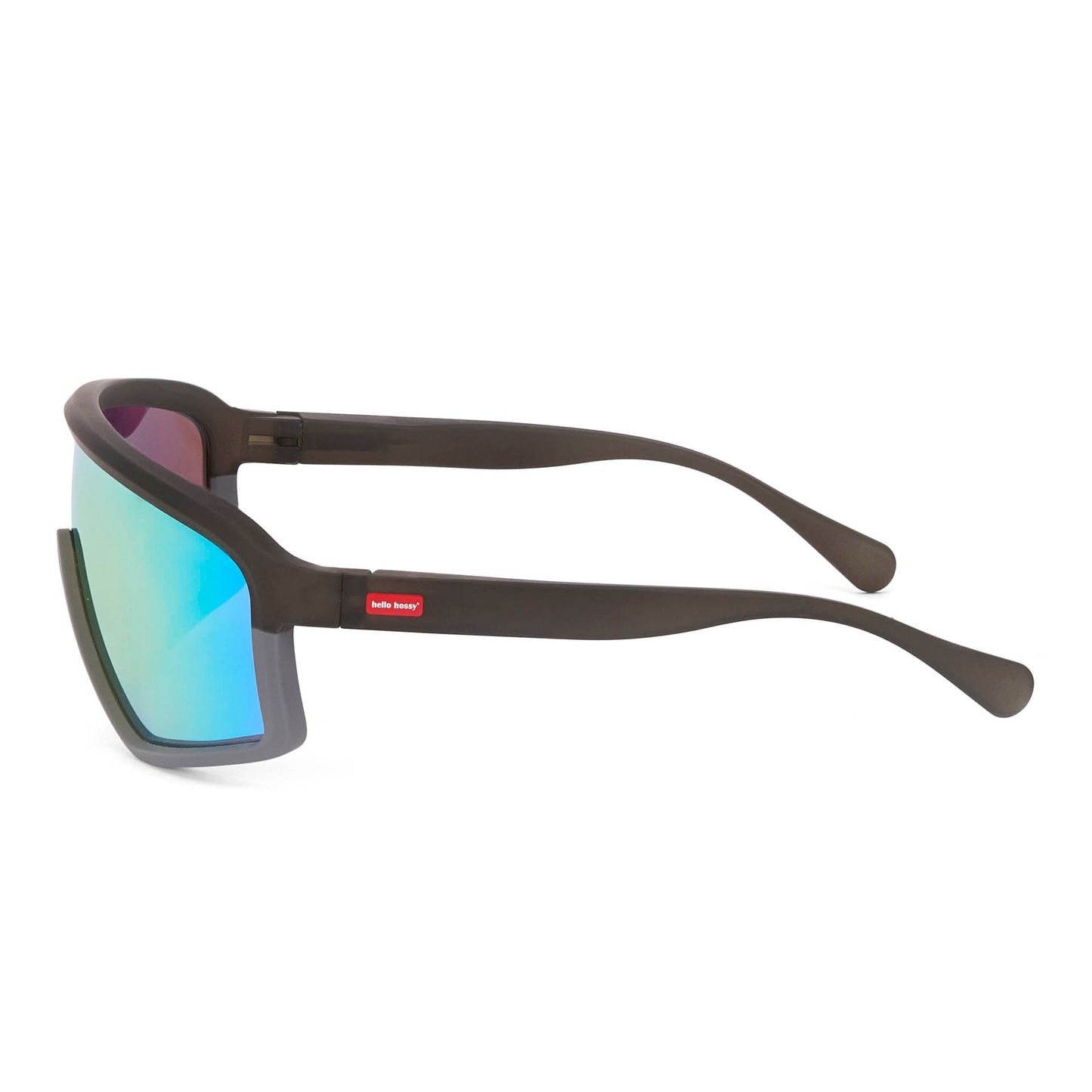 Zonnebrillen kind sportieve vorm spiegelglazen blauw matte montuur Hello Hossy