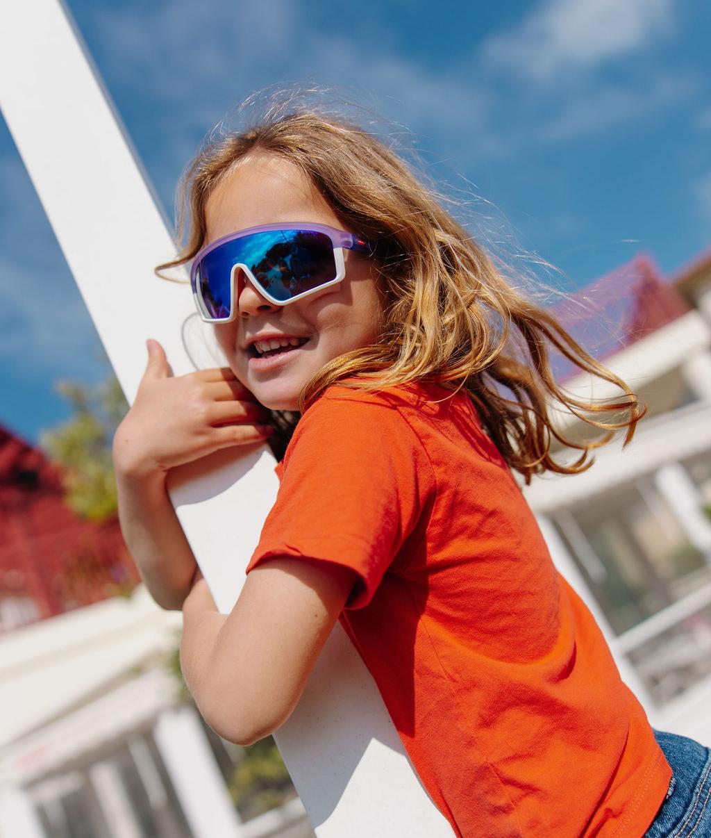 Lunettes de soleil enfant violet blanc forme sport miroir Hello Hossy